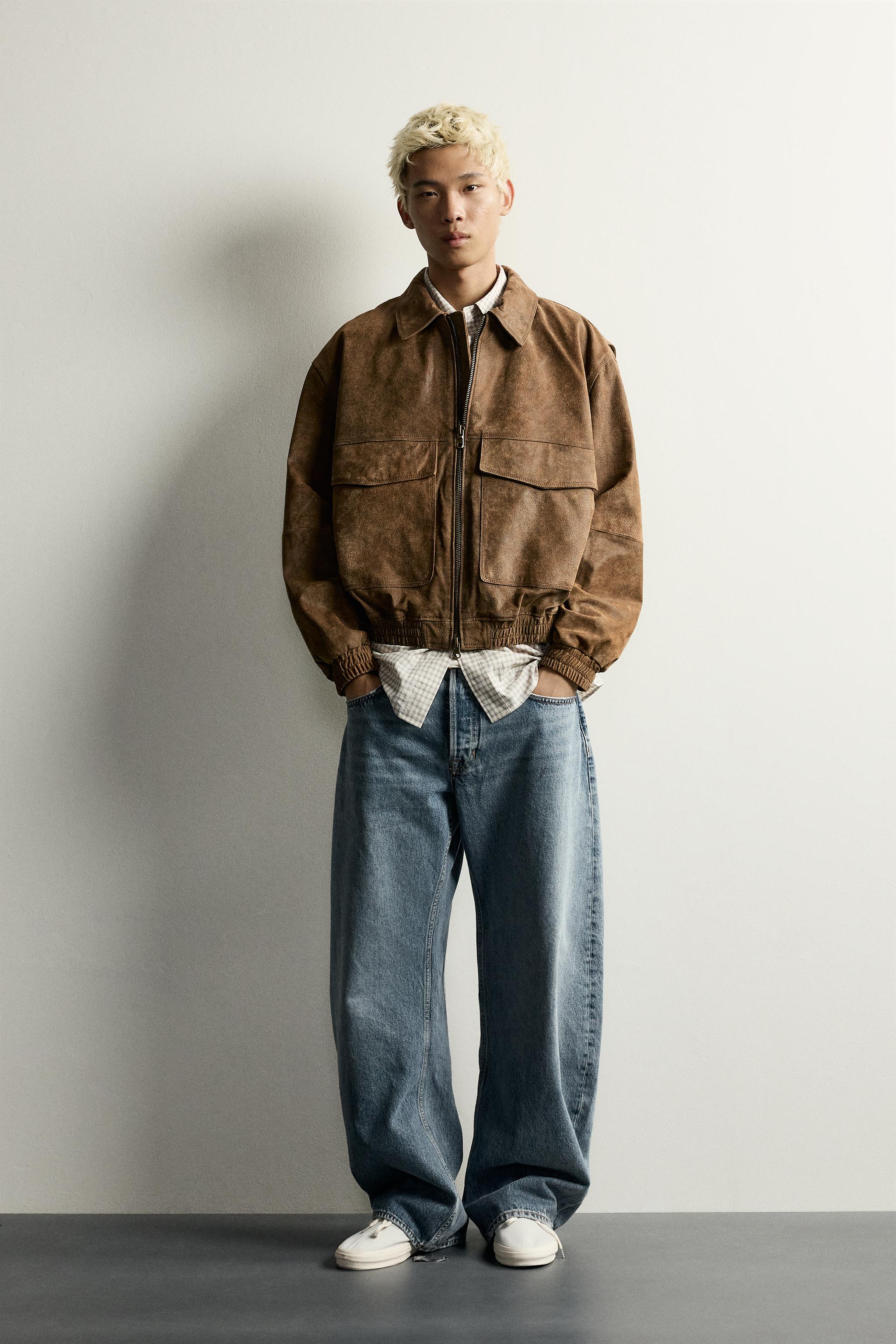 BLOUSON CROPPED EN CUIR EFFET DÉLAVÉ
